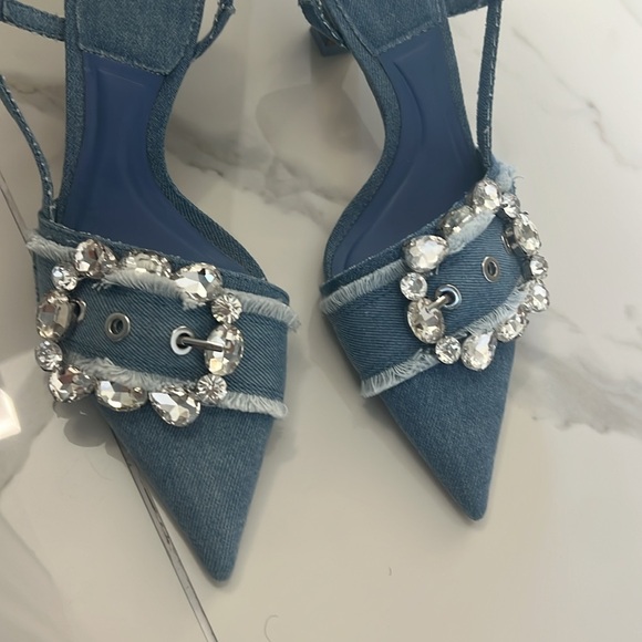 Zara Blue Denim Women's Heels with Crystal Embellishments - Picture 7 of 7